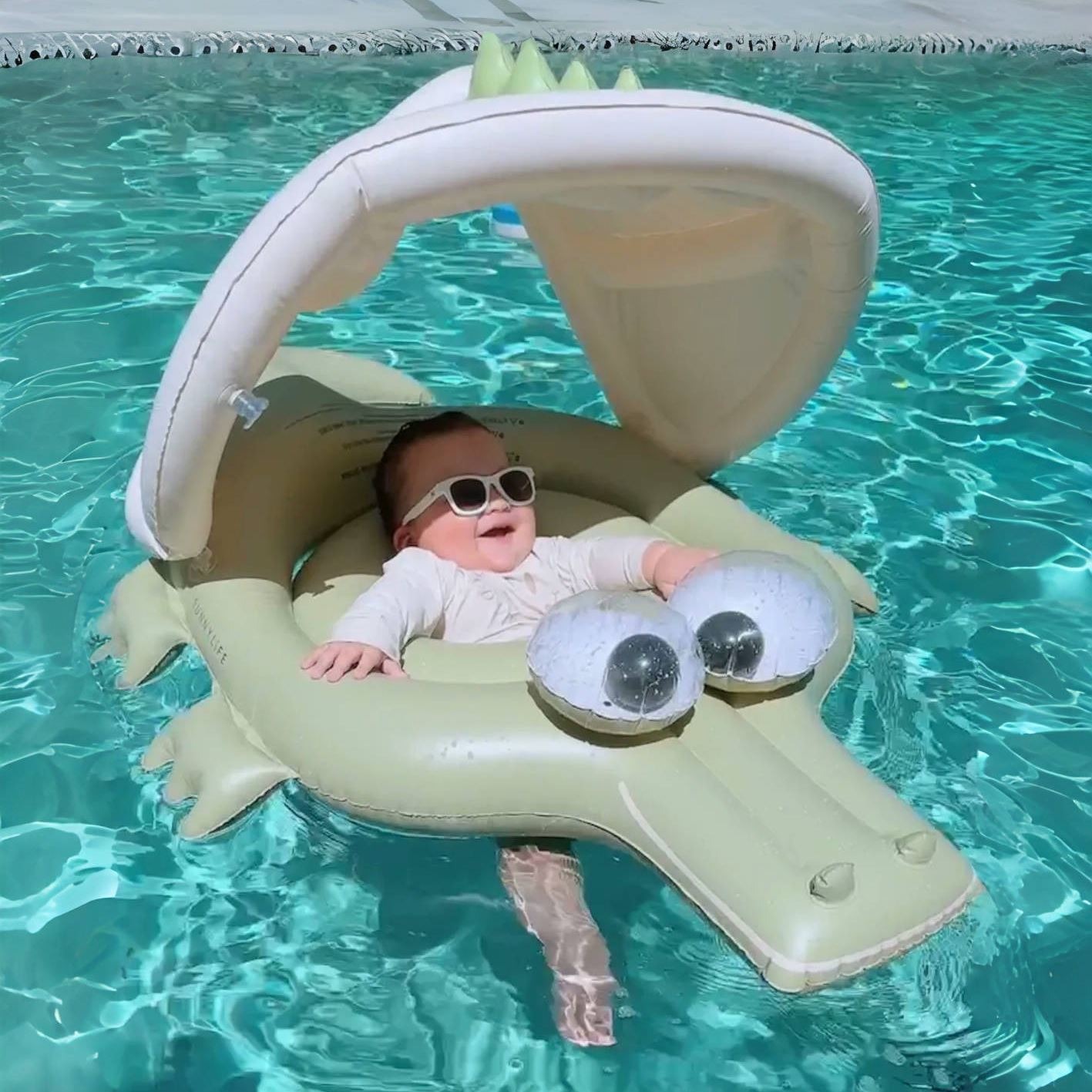 嬰童可愛鱷魚遮陽坐式泳圈
